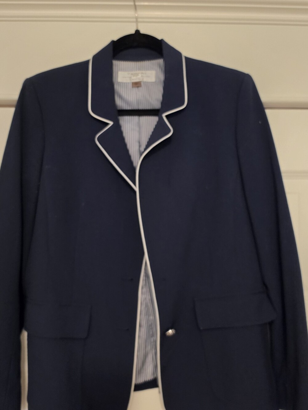 Navy Women's Blazer with Contrast Piping